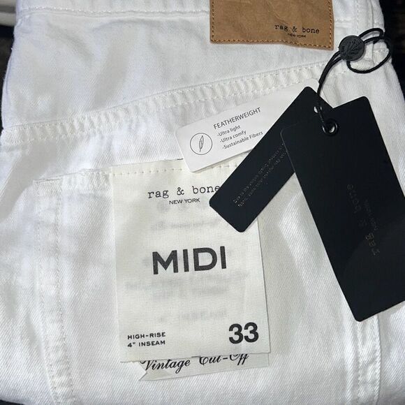 rag & bone NWT WOMENS Denim Vintage Cut Off Midi Shorts Frayed Hem Size 33 - Picture 8 of 8